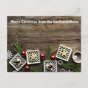 Rustikale Holz-Ornamente Weihnachten Personalisier Postkarte