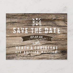 Rustikale Holz- & Pfeil-"SAVE THE DATE"-Postkarte Ankündigungspostkarte