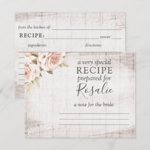 Rustikale Holz-Romanik-Rosen-Rezeptkarte für die B Einladung