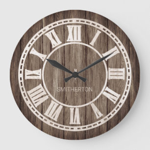 Rustikale Holz-Römische-Ziffern-Landhaus-Namensuhr Große Wanduhr