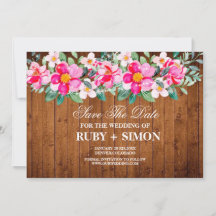 Rustikale Holz-Rosa-Blumen-Lichter Hochzeitseinlad
