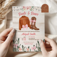 Rustikale Holz-Rosa-Stiefel-und-Schleifen-Baby-Par