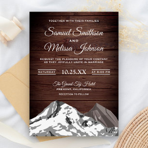 Rustikale Holz-Schneebedeckte Berge Hochzeitseinla Einladung