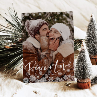 Rustikale Holz-Schneeflocken-Collage-Weihnachtsfot Feiertagskarte