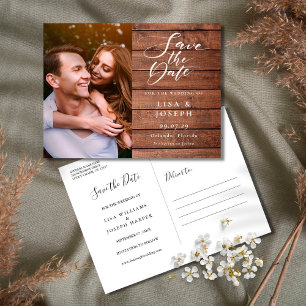 Rustikale Holz-Schriftfoto-Hochzeit - Save the Dat Postkarte
