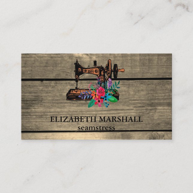 Rustikale Holz Shabby Hütte Chic Nähmaschine Bus Visitenkarte (Vorderseite)