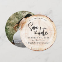 Rustikale Holz-Slice-Hochzeit Speichern Sie das Da