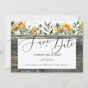Rustikale Holz-Sonnenblume & Lichter Save-the-Date Save The Date