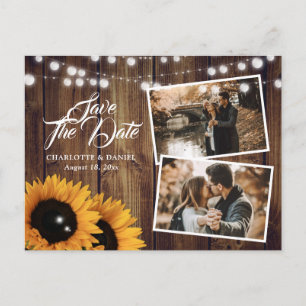 Rustikale Holz-Sonnenblume Save The Date Foto Ankündigungspostkarte