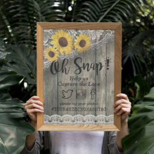 Rustikale Holz-Sonnenblume-Spitze Oh Snap Hashtag Poster