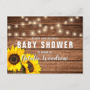 Rustikale Holz-Sonnenblumen-Baby-Party Einladungspostkarte