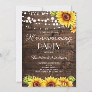 Rustikale Holz-Sonnenblumen-Haus-Einweihungsparty Einladung