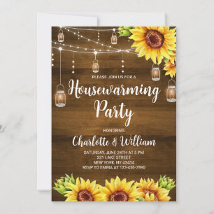 Rustikale Holz-Sonnenblumen-Haus-Einweihungsparty Einladung