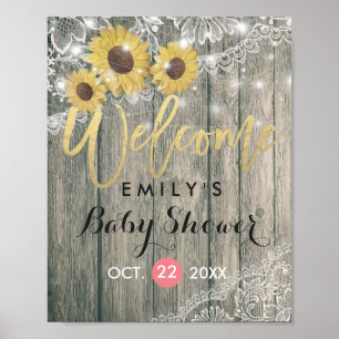 Rustikale Holz-Sonnenblumen-Spitze Baby Shower Beg Poster