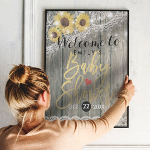 Rustikale Holz-Sonnenblumen-Spitze Baby Shower Beg Poster