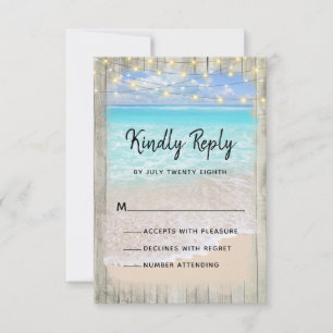 Rustikale Holz-Strand-Lichterkette für die Hochzei RSVP Karte