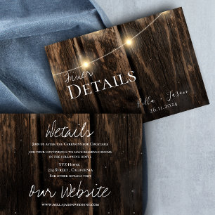 Rustikale Holz-String-Lichter Land Hochzeiten Deta Begleitkarte