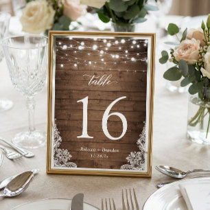 Rustikale Holz-Twinkle-Lichter Hochzeitstisch-Numm RSVP Karte