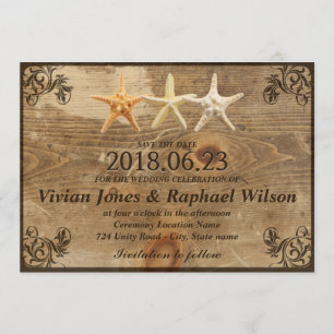 Rustikale Holz-u. Starfish-Strand-Hochzeit Save Save The Date