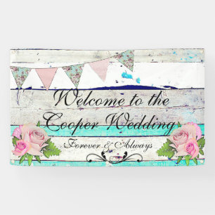 Rustikale Holz- und Blumenhochzeitsbanner Banner