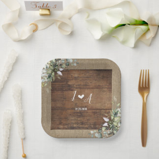 Rustikale Holz- und Jute-Hochzeit Pappteller