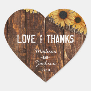 Rustikale Holz- und Jute-Hochzeitsliebe- und Danke Herz-Aufkleber
