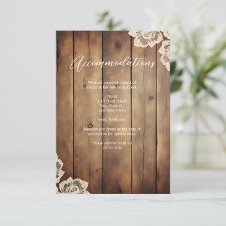 Rustikale Holz- und Spitzen-Hochzeitsunterkunft Begleitkarte