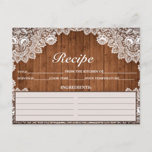 Rustikale Holz- und weiße Spitzen-Rezeptkarte Postkarte