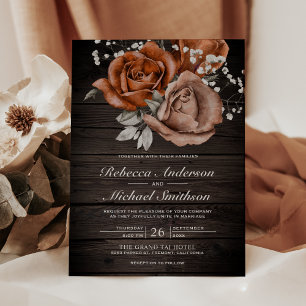 Rustikale Holz verbrannte Orange Rose Terrakotta H Einladung