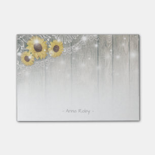 Rustikale Holz-Vintage-Sonnenblumen und elegante S Post-it Klebezettel