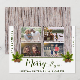 Rustikale Holz-Weihnachtsfamilie 4-Foto-Collage Feiertagskarte