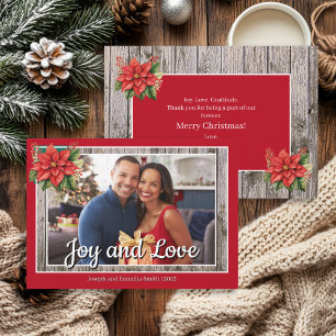 Rustikale Holz-Weihnachtsstern-Rot-Familienfoto Feiertagskarte