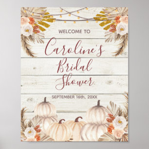 Rustikale Holz Weiße Kürbis Hochzeit Begrüßung Poster