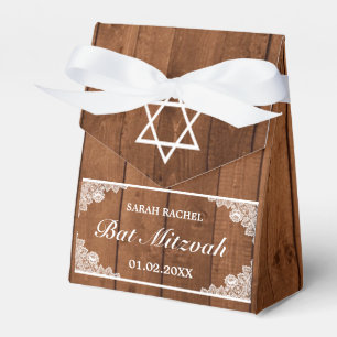 Rustikale Holz- & Weiße-Spitzen-Bar-Mizwa-Feier Geschenkschachtel