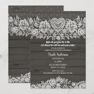 Rustikale Holz- & Weiße Spitzen-Bauernhochzeit Bra Einladung