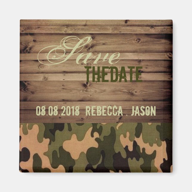 rustikale Holz Western Camouflage Hochzeit speiche Magnet (Vorne)
