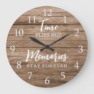 Rustikale Holz-Zeit-Erinnerungen-Zitat-Typografie Große Wanduhr