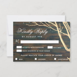 Rustikale Holzbaum-Hochzeitsmenü-Auswahl-RSVP-Kart RSVP Karte