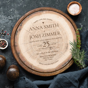 Rustikale Holzbaumstumpf-Cross-Sektion-Barnverheir Einladung