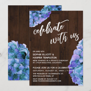 Rustikale Holzblaue Hortensie Feiern Sie mit uns Einladung