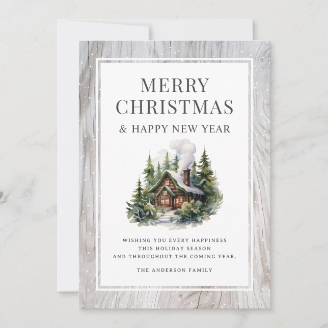 Rustikale Holzblockhütte Schnee Weihnachten Neujah (Vorderseite)