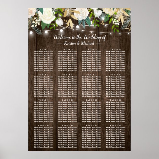 Rustikale Holzblume 16 Tische Hochzeitstabelle Poster (Vorne)