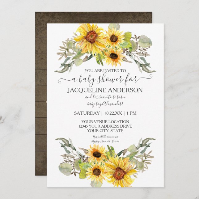 Rustikale Holzblume Kinderdusche Wasserfarbe Einladung (Vorne/Hinten)