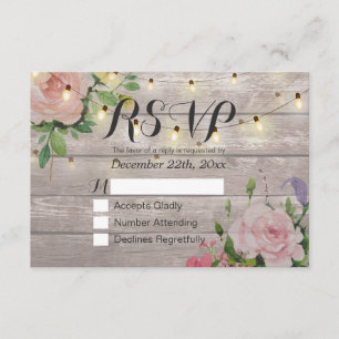 Rustikale Holzblumen-String Light Wedding RSVP Ant