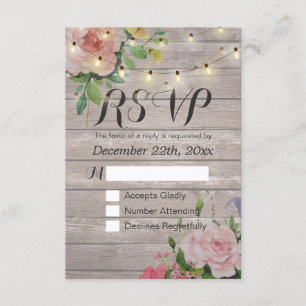 Rustikale Holzblumen-String Light Wedding RSVP Ant