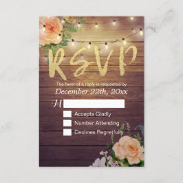 Rustikale Holzblumen-String Light Wedding RSVP Ant Karte