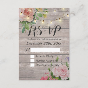 Rustikale Holzblumen-String Light Wedding RSVP Ant Karte