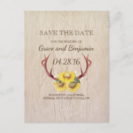 Rustikale Holzblumen und Antler Save the Date Ankündigungspostkarte