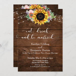 Rustikale Holzblüten essen Getränke und sind Verhe Einladung