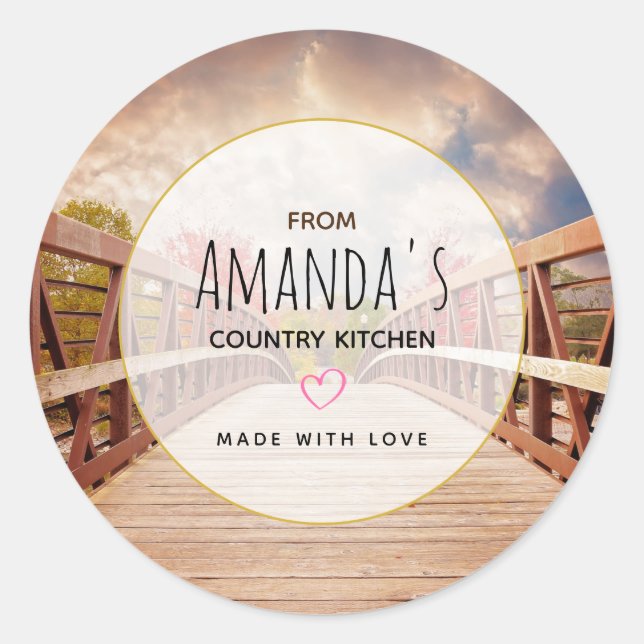 Rustikale Holzbrücke im Land Runder Aufkleber (Vorderseite)